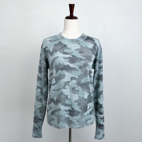 27 miles Malibu 100% Cashmere Camo Distressed Crewneck Sweater - Picture 1 of 9